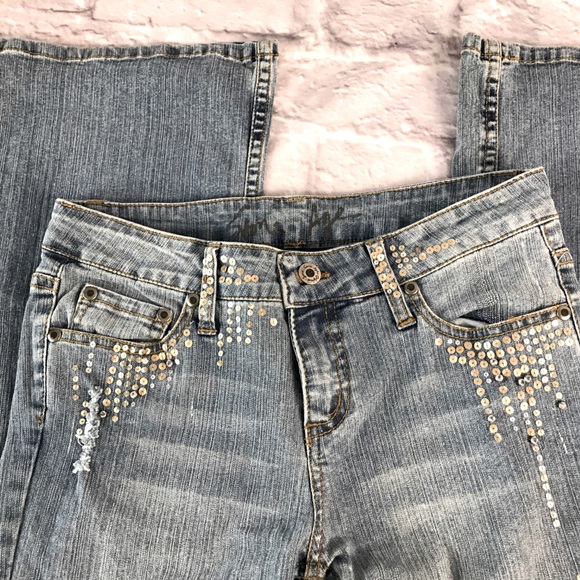 Vintage Flares Jeans NWOT Premium Denim Embellished Sequins Cache - Picture 5 of 9